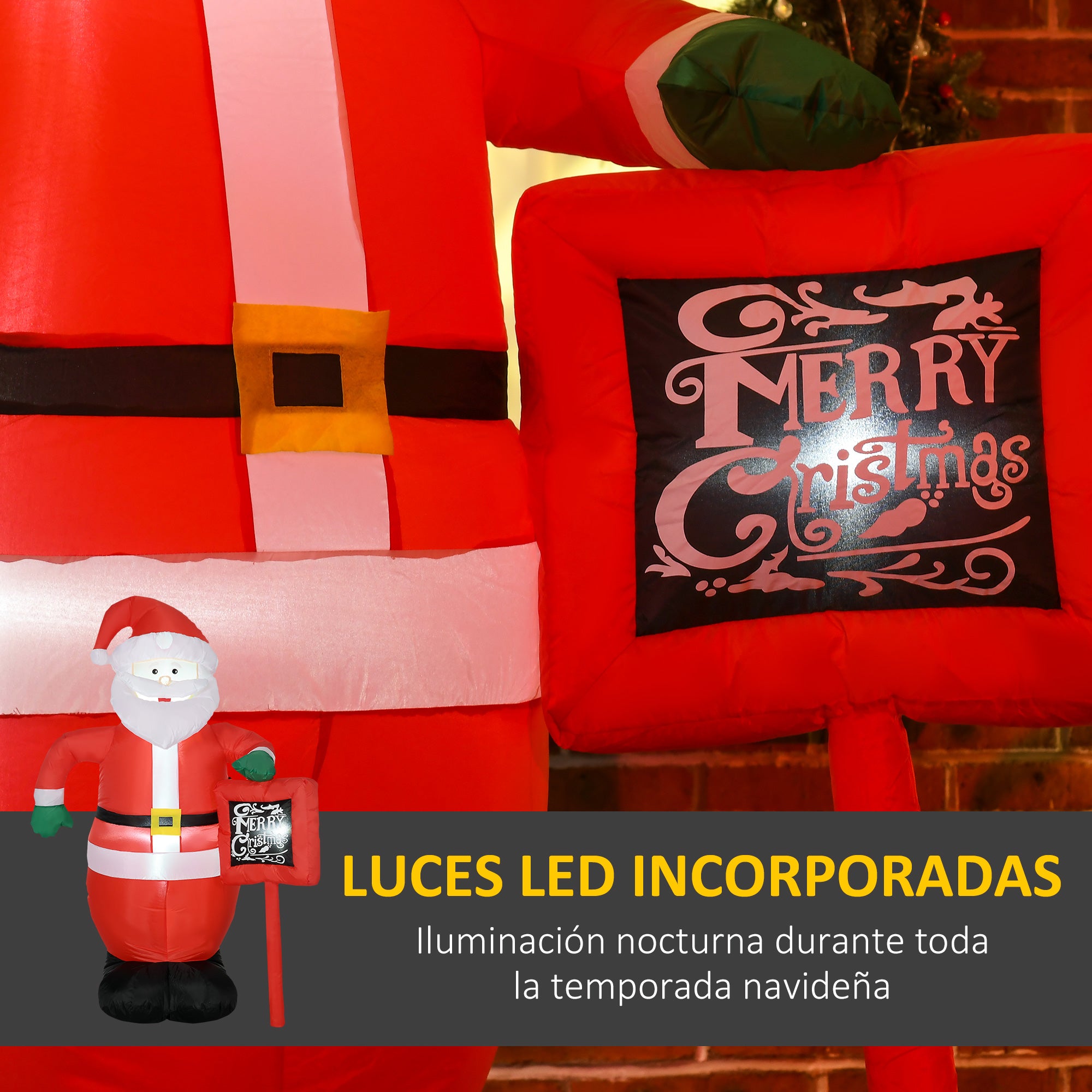 Inflatable Santa Claus with Christmas Sign Inflatable with 3 LED Lights and Electric Inflator Christmas Decoration for Outdoors Indoors 120x65x180 cm Multicolor