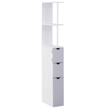 Modern Bathroom Auxiliary Column Bathroom Cabinet Storage Unit with 2 Shelves 2 Drawers and 1 Anti-Tip Door 15x33x136.5 cm White
