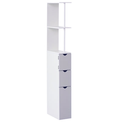 Modern Bathroom Auxiliary Column Bathroom Cabinet Storage Unit with 2 Shelves 2 Drawers and 1 Anti-Tip Door 15x33x136.5 cm White