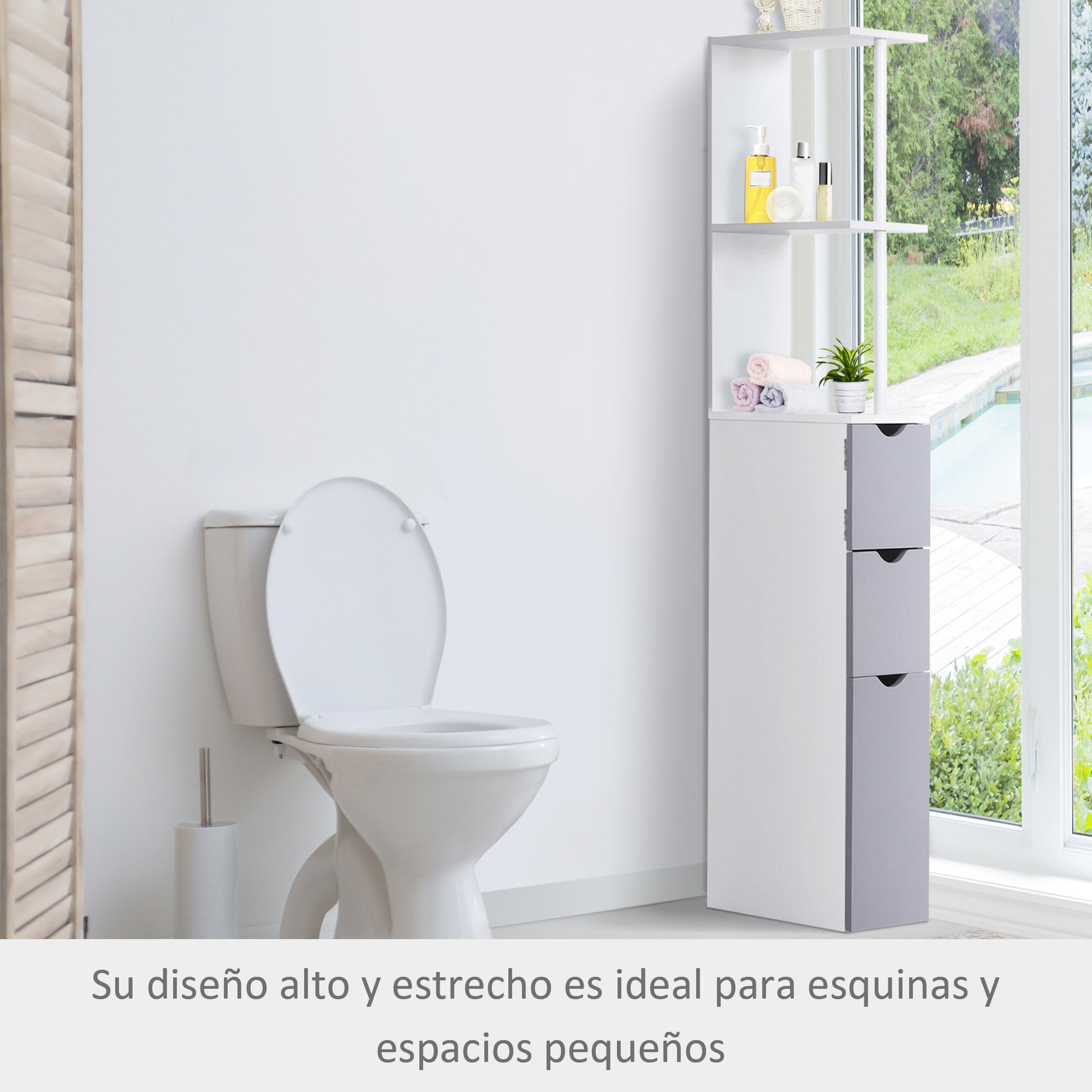 Modern Bathroom Auxiliary Column Bathroom Cabinet Storage Unit with 2 Shelves 2 Drawers and 1 Anti-Tip Door 15x33x136.5 cm White