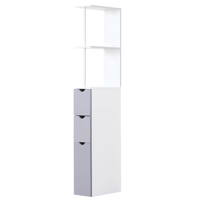Modern Bathroom Auxiliary Column Bathroom Cabinet Storage Unit with 2 Shelves 2 Drawers and 1 Anti-Tip Door 15x33x136.5 cm White