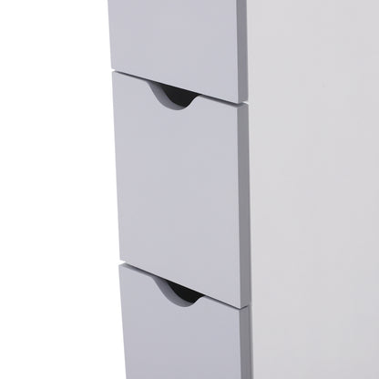 Modern Bathroom Auxiliary Column Bathroom Cabinet Storage Unit with 2 Shelves 2 Drawers and 1 Anti-Tip Door 15x33x136.5 cm White