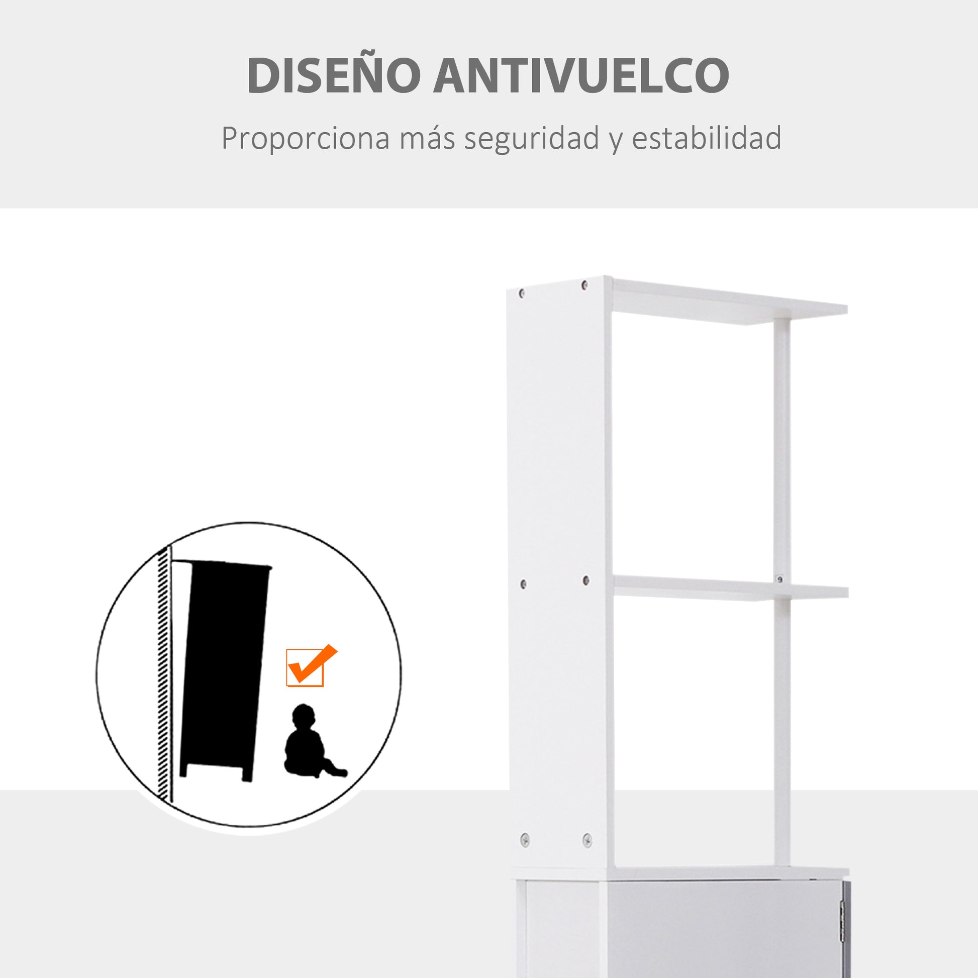 Modern Bathroom Auxiliary Column Bathroom Cabinet Storage Unit with 2 Shelves 2 Drawers and 1 Anti-Tip Door 15x33x136.5 cm White