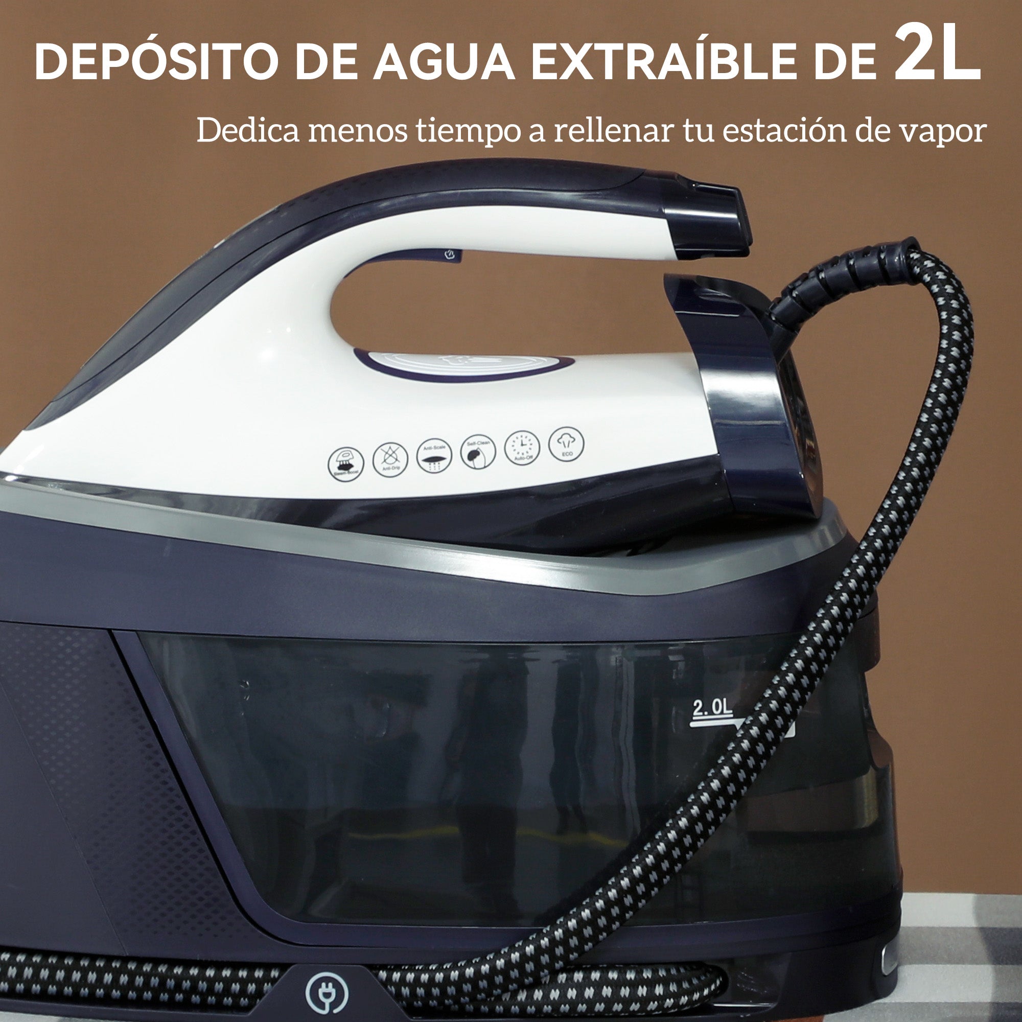 2800W Ironing Center 100 g/min 8 Bars ECO Function Double Layer Ceramic Sole Powerful Vertical Ironing Automatic Shutdown Anti-Scale Self-Cleaning Removable Tank 2 L Blue