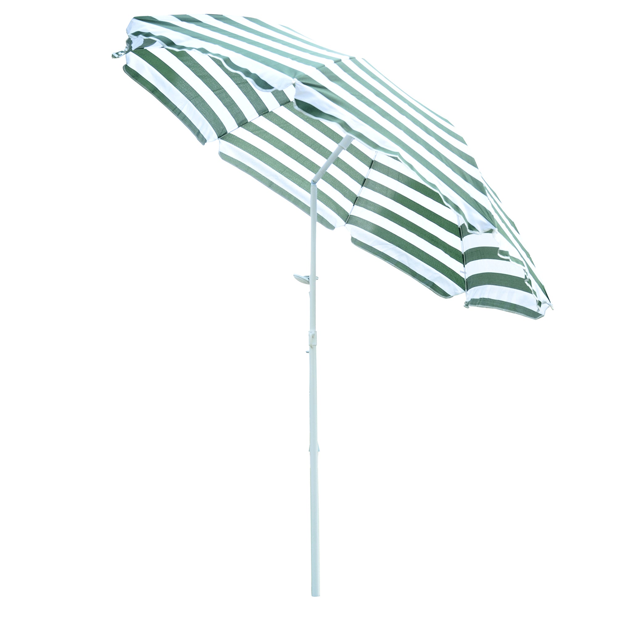 Beach Umbrella Ø180 cm with Tilted Roof and Metal Pole Sun Protection for Garden Terrace Exterior Green and White Stripes