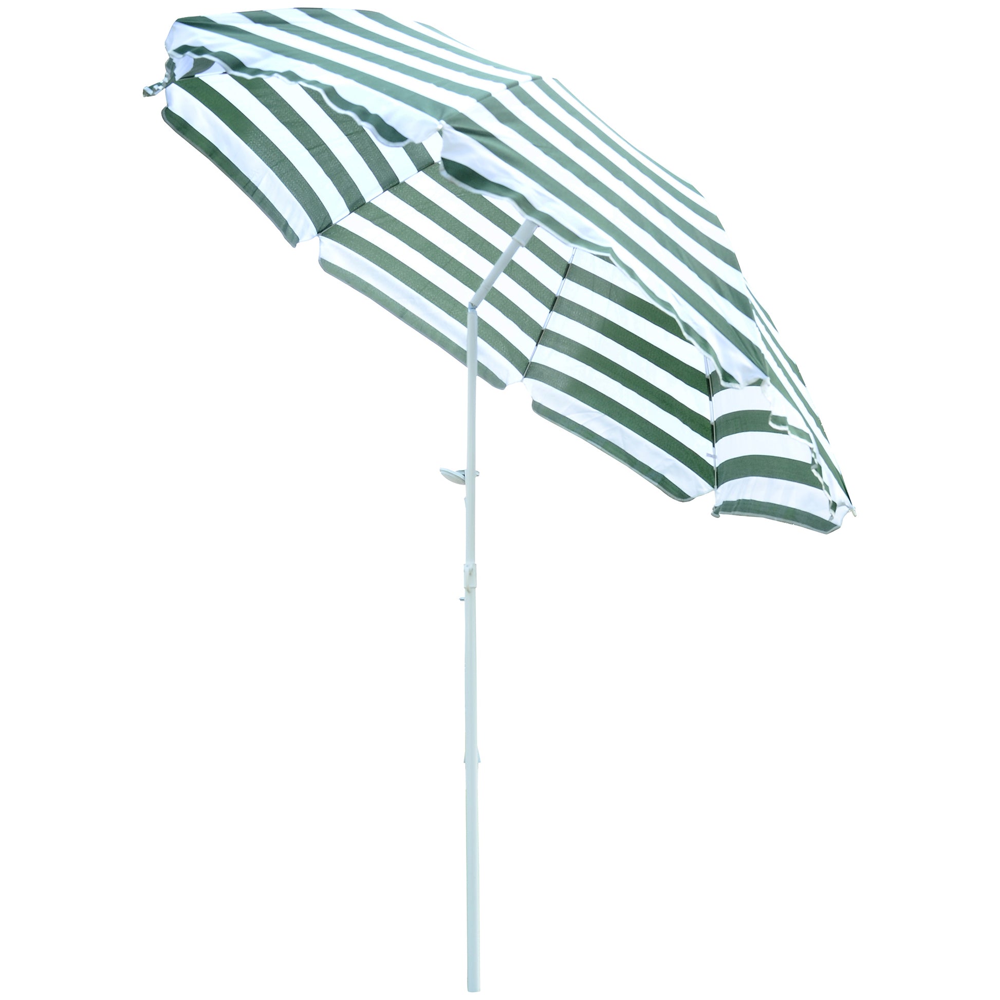 Beach Umbrella Ø180 cm with Tilted Roof and Metal Pole Sun Protection for Garden Terrace Exterior Green and White Stripes