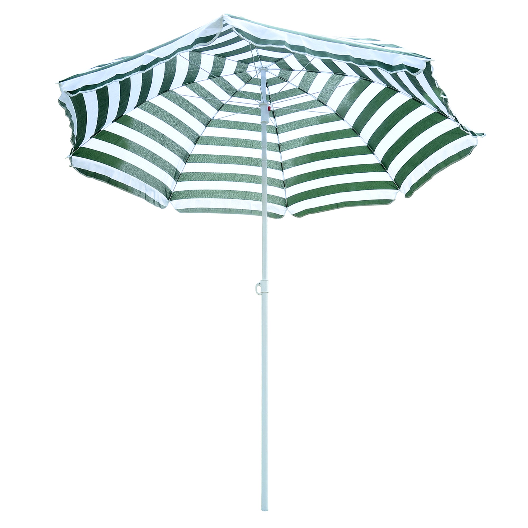 Beach Umbrella Ø180 cm with Tilted Roof and Metal Pole Sun Protection for Garden Terrace Exterior Green and White Stripes