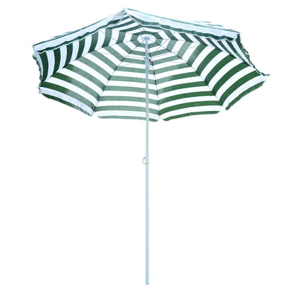Beach Umbrella Ø180 cm with Tilted Roof and Metal Pole Sun Protection for Garden Terrace Exterior Green and White Stripes