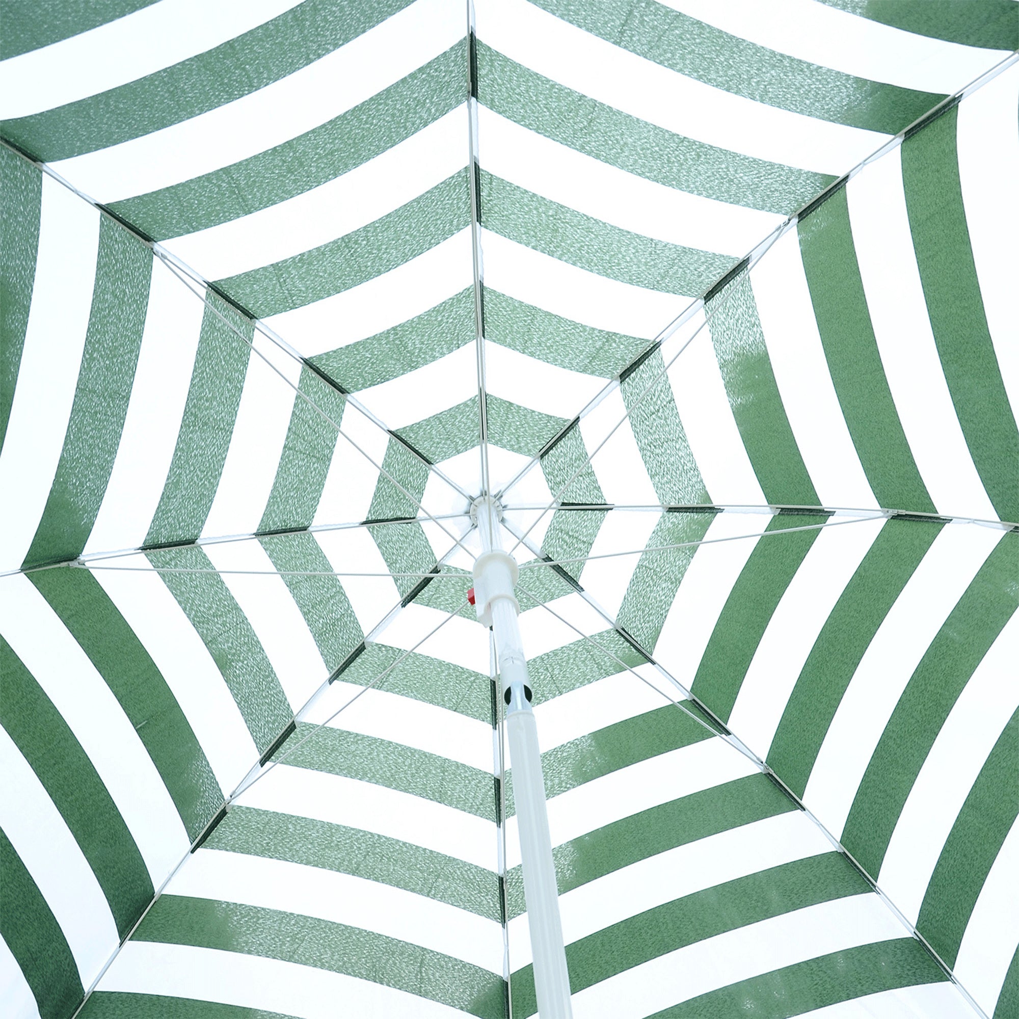 Beach Umbrella Ø180 cm with Tilted Roof and Metal Pole Sun Protection for Garden Terrace Exterior Green and White Stripes