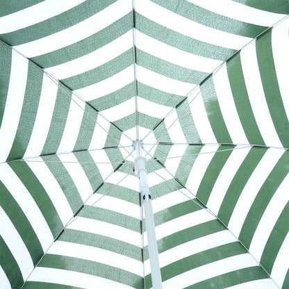 Beach Umbrella Ø180 cm with Tilted Roof and Metal Pole Sun Protection for Garden Terrace Exterior Green and White Stripes
