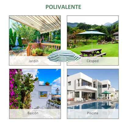 Beach Umbrella Ø180 cm with Tilted Roof and Metal Pole Sun Protection for Garden Terrace Exterior Green and White Stripes