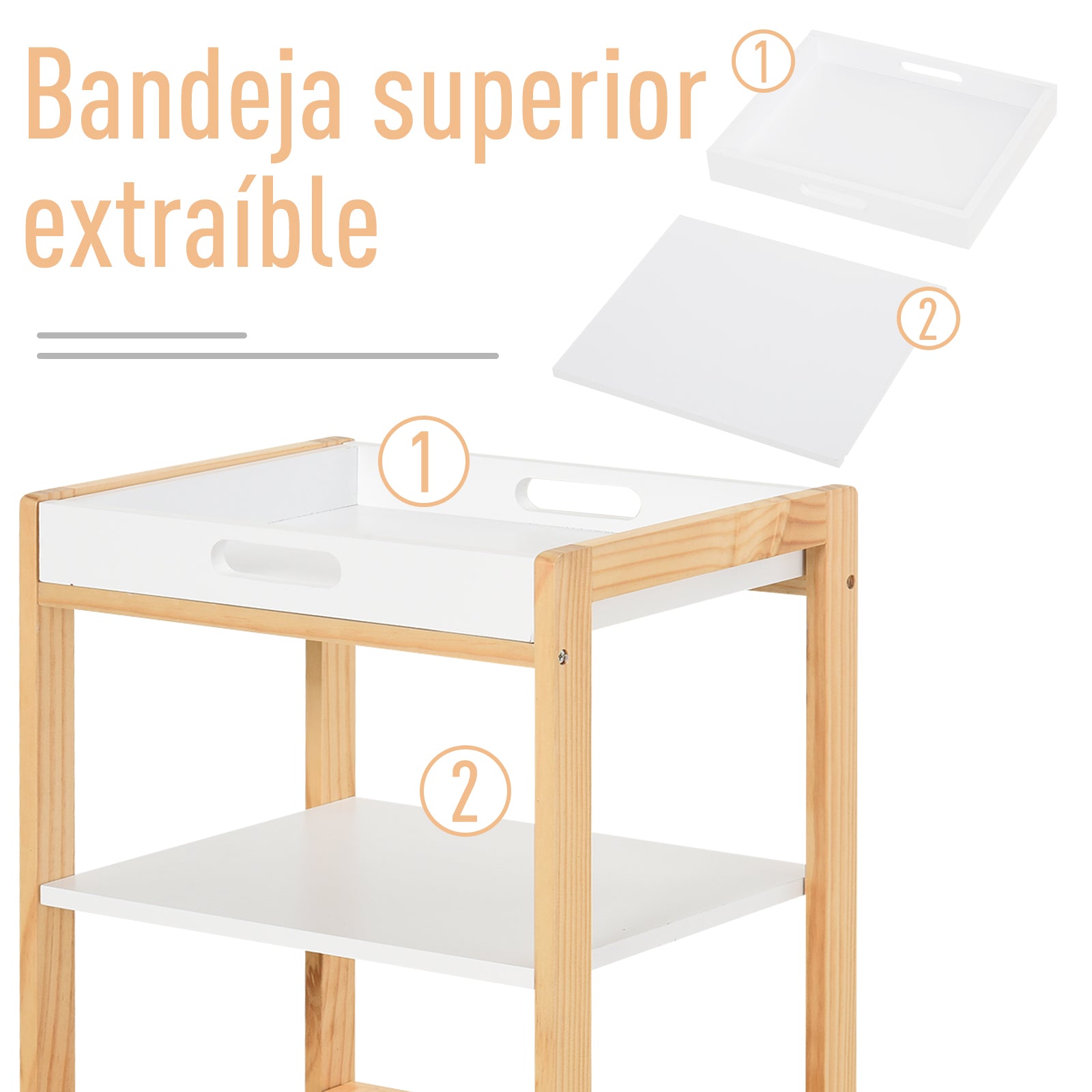 Kitchen Cart Household Service Cart 4 Levels with Removable Tray Shelf Universal Wheels 40x30x76 cm White Wood