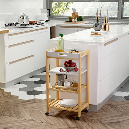 Kitchen Cart Household Service Cart 4 Levels with Removable Tray Shelf Universal Wheels 40x30x76 cm White Wood