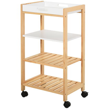 Kitchen Cart Household Service Cart 4 Levels with Removable Tray Shelf Universal Wheels 40x30x76 cm White Wood