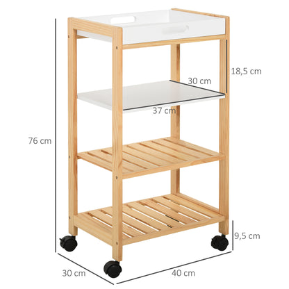 Kitchen Cart Household Service Cart 4 Levels with Removable Tray Shelf Universal Wheels 40x30x76 cm White Wood