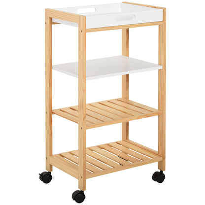 Kitchen Cart Household Service Cart 4 Levels with Removable Tray Shelf Universal Wheels 40x30x76 cm White Wood