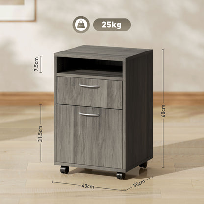 Office File Cabinet with Drawer, Cupboard, Locking Casters & Open Shelf — Fits Letter/Legal/A4, 15.7"x13.8"x23.6", Gray