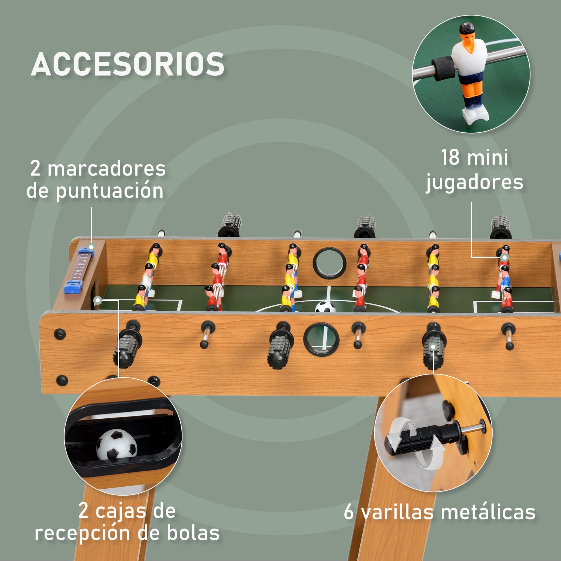 Folding Foosball Table for Kids and Adults Wooden Foosball Table 69x37x70 cm with 2 Balls 6 Handles 2 Score Markers 18 Players for Families Parties Games Natural