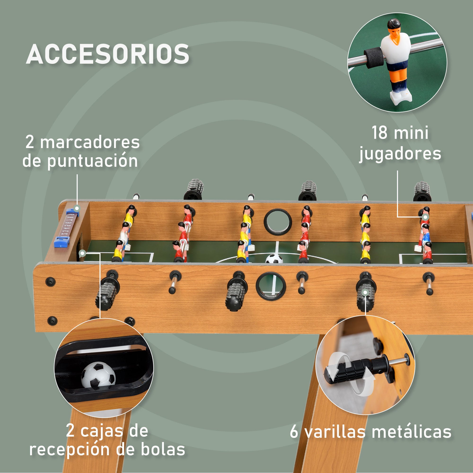 Folding Foosball Table for Kids and Adults Wooden Foosball Table 69x37x70 cm with 2 Balls 6 Handles 2 Score Markers 18 Players for Families Parties Games Natural