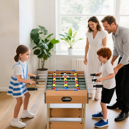 Folding Foosball Table for Kids and Adults Wooden Foosball Table 69x37x70 cm with 2 Balls 6 Handles 2 Score Markers 18 Players for Families Parties Games Natural