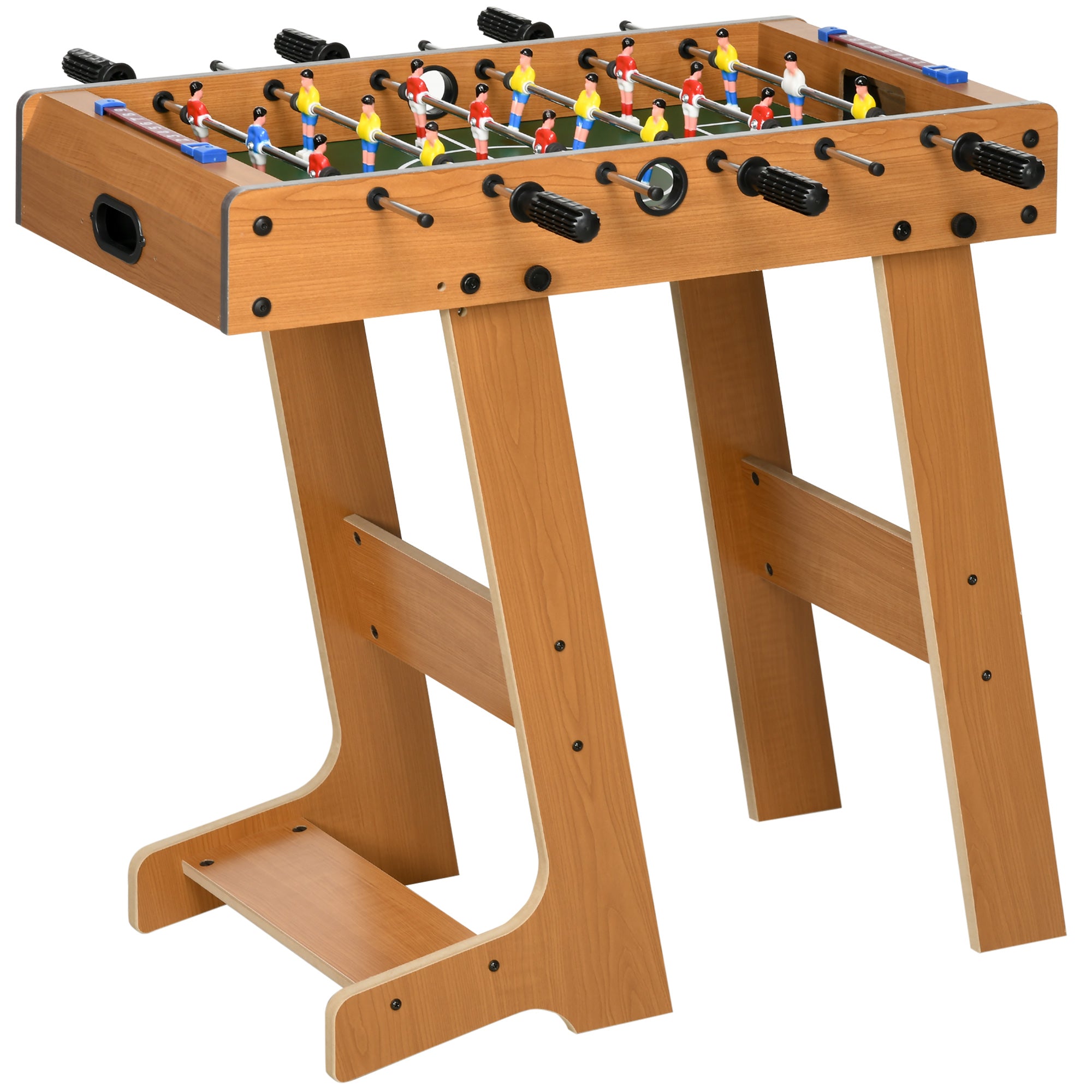 Folding Foosball Table for Kids and Adults Wooden Foosball Table 69x37x70 cm with 2 Balls 6 Handles 2 Score Markers 18 Players for Families Parties Games Natural