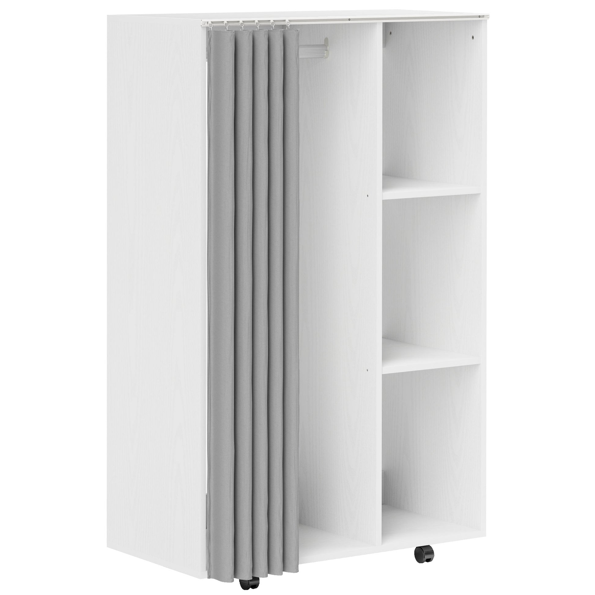Wardrobe Closet Storage Cabinet on Wheels 4 Rolling Wheels with Clothing Rod and Open Shelves, Rolling Clothing Wardrobe for Bedroom, dim. 80 x 40 x 128 cm, White