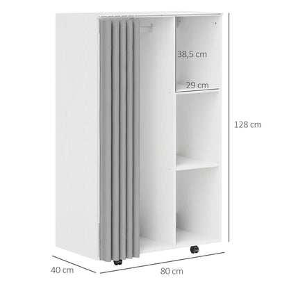 Wardrobe Closet Storage Cabinet on Wheels 4 Rolling Wheels with Clothing Rod and Open Shelves, Rolling Clothing Wardrobe for Bedroom, dim. 80 x 40 x 128 cm, White