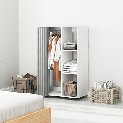 Wardrobe Closet Storage Cabinet on Wheels 4 Rolling Wheels with Clothing Rod and Open Shelves, Rolling Clothing Wardrobe for Bedroom, dim. 80 x 40 x 128 cm, White
