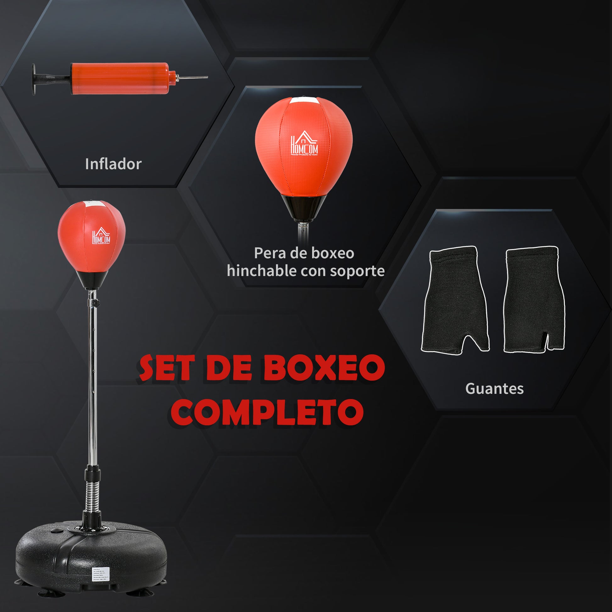 Adjustable Height Freestanding Punching Ball with Fillable Base Gloves and Pump for Adults and Teens Ø45x132-158 cm Black and Red
