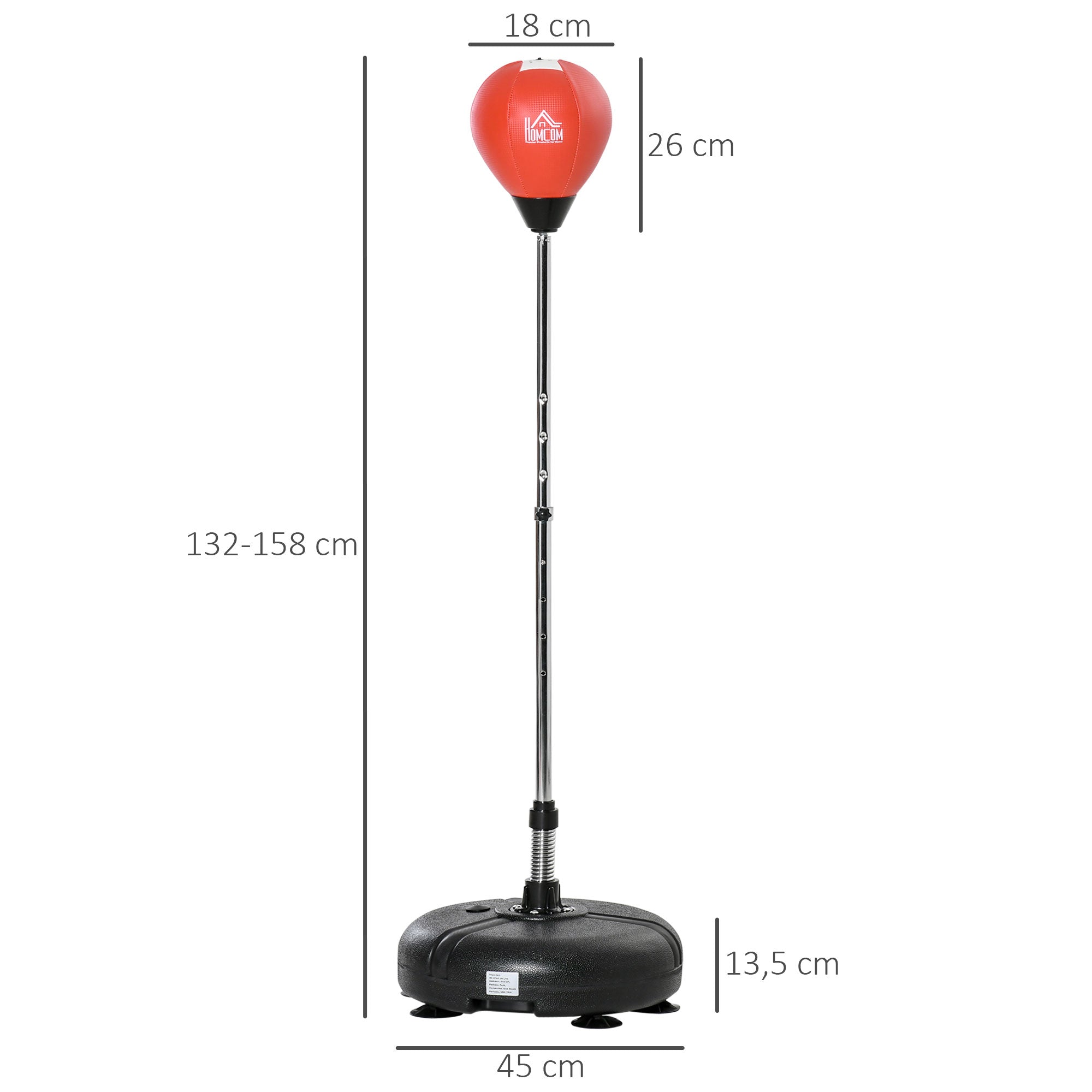 Adjustable Height Freestanding Punching Ball with Fillable Base Gloves and Pump for Adults and Teens Ø45x132-158 cm Black and Red