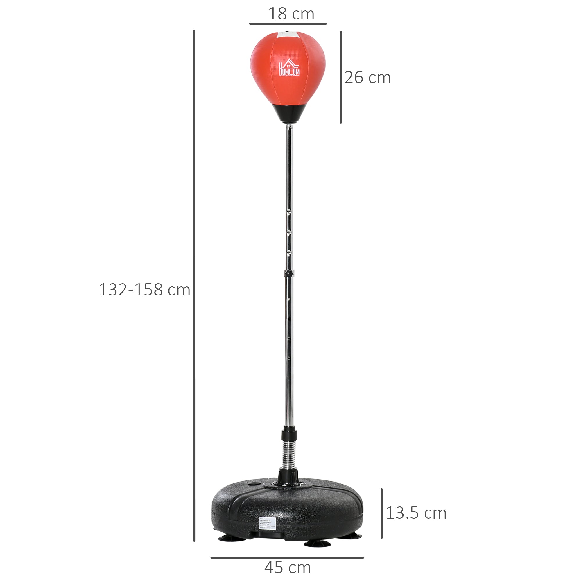 Adjustable Height Freestanding Punching Ball with Fillable Base Gloves and Pump for Adults and Teens Ø45x132-158 cm Black and Red