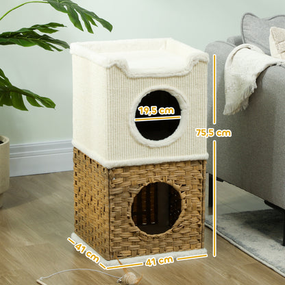 Indoor Cat Niche 3-Level Cat Tower with Open Top Platform, Sisal Scratching Barrel for Pets under 6 kg, 41 x 41 x 75.5 cm, Cream