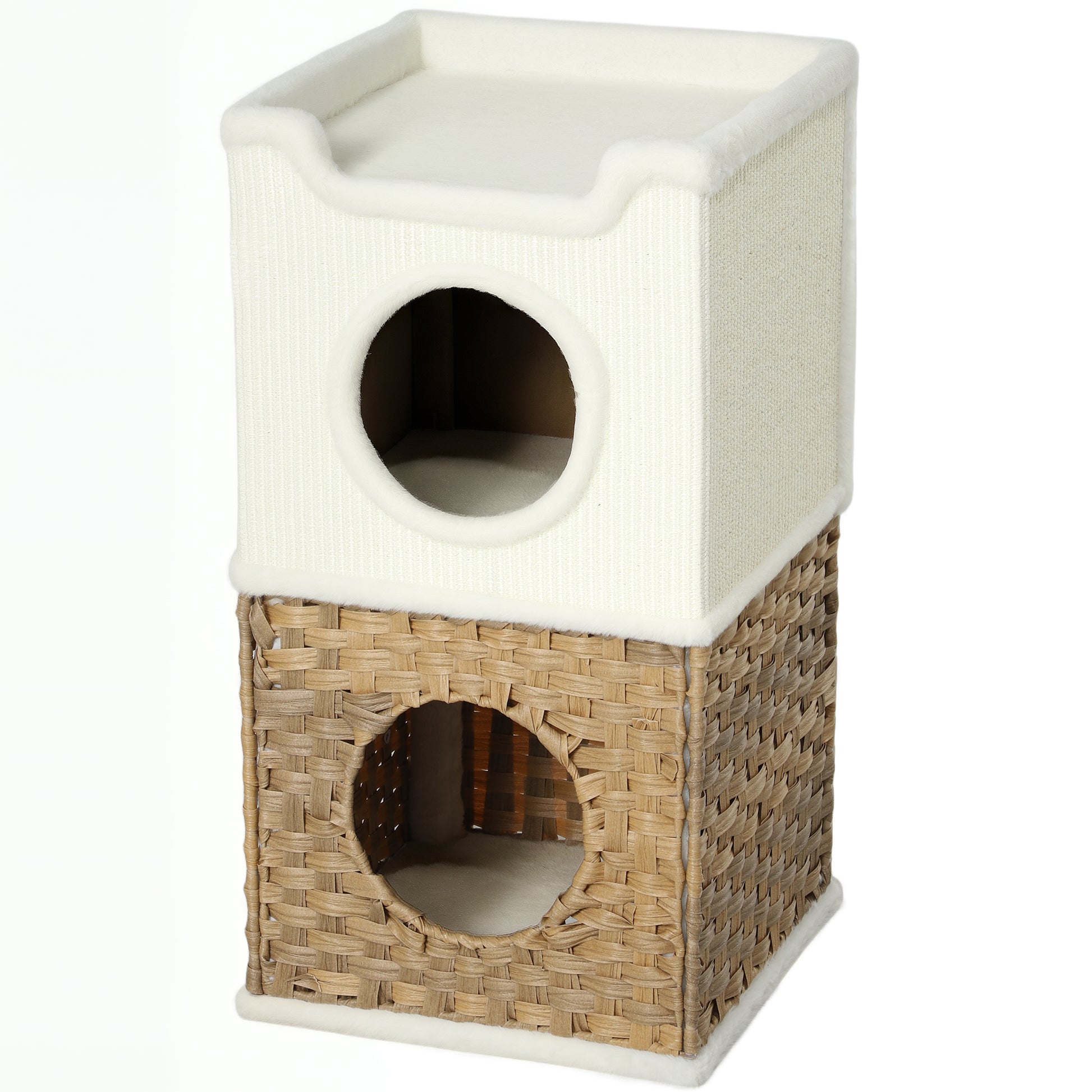 Indoor Cat Niche 3-Level Cat Tower with Open Top Platform, Sisal Scratching Barrel for Pets under 6 kg, 41 x 41 x 75.5 cm, Cream