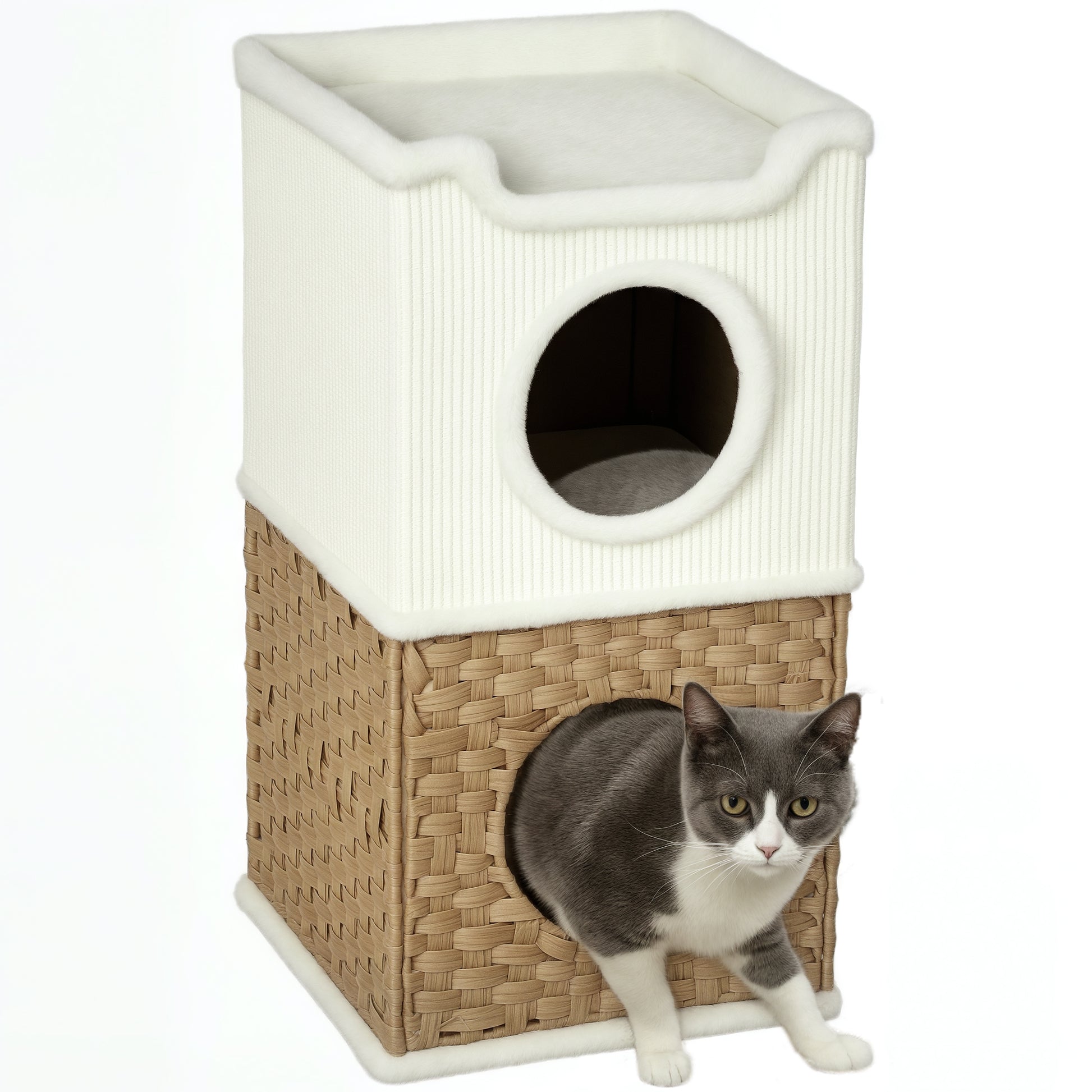Indoor Cat Niche 3-Level Cat Tower with Open Top Platform, Sisal Scratching Barrel for Pets under 6 kg, 41 x 41 x 75.5 cm, Cream