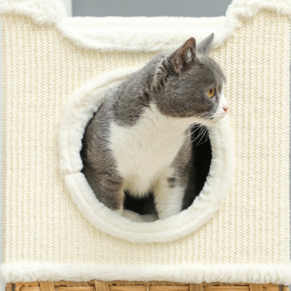Indoor Cat Niche 3-Level Cat Tower with Open Top Platform, Sisal Scratching Barrel for Pets under 6 kg, 41 x 41 x 75.5 cm, Cream