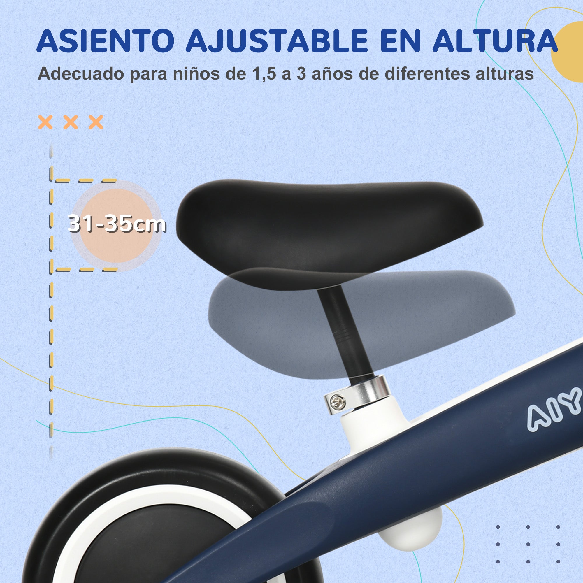 Balance Bike for Kids Ages 18-36 Months Balance Bike with Adjustable Seat Height Load 25 kg 67.5x32x44 cm Blue