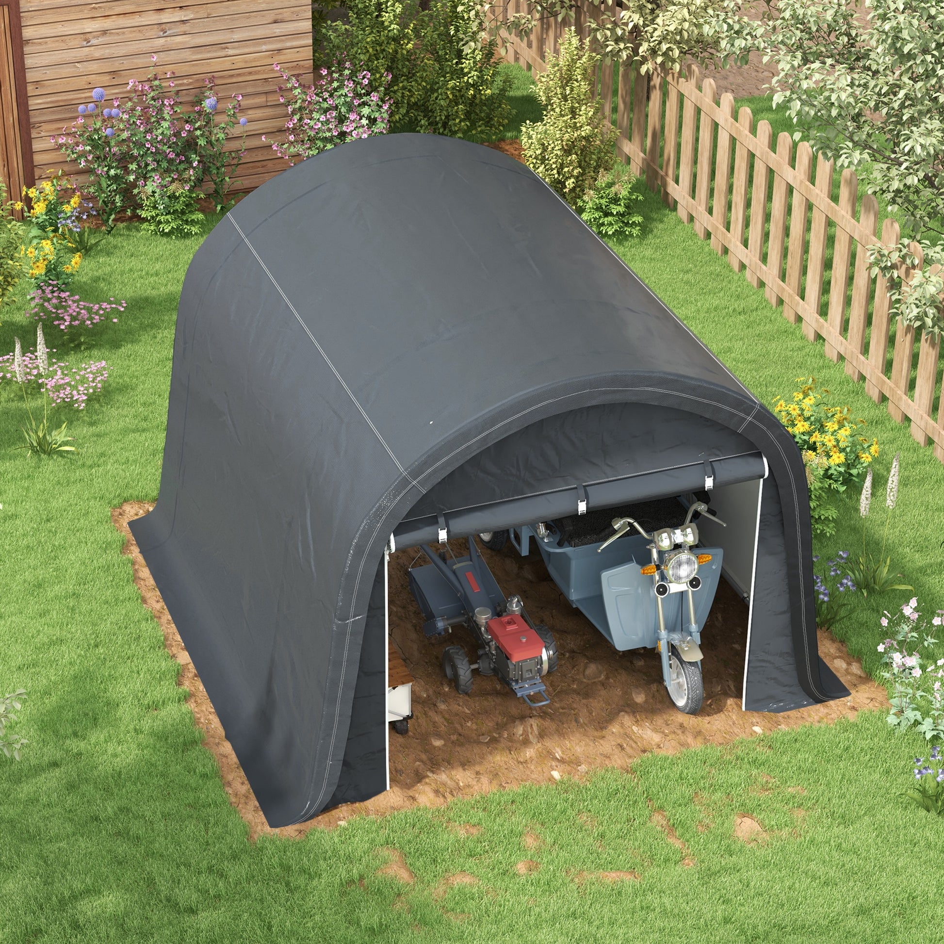 Garage Tent for Bikes, Waterproof Tent Garage with Roll-up Door Anti-Dust Bike Cover Shed Greenhouse Bicycle Garage for Outdoor Patio Garden, 300cmx300cmx235cm, Gray