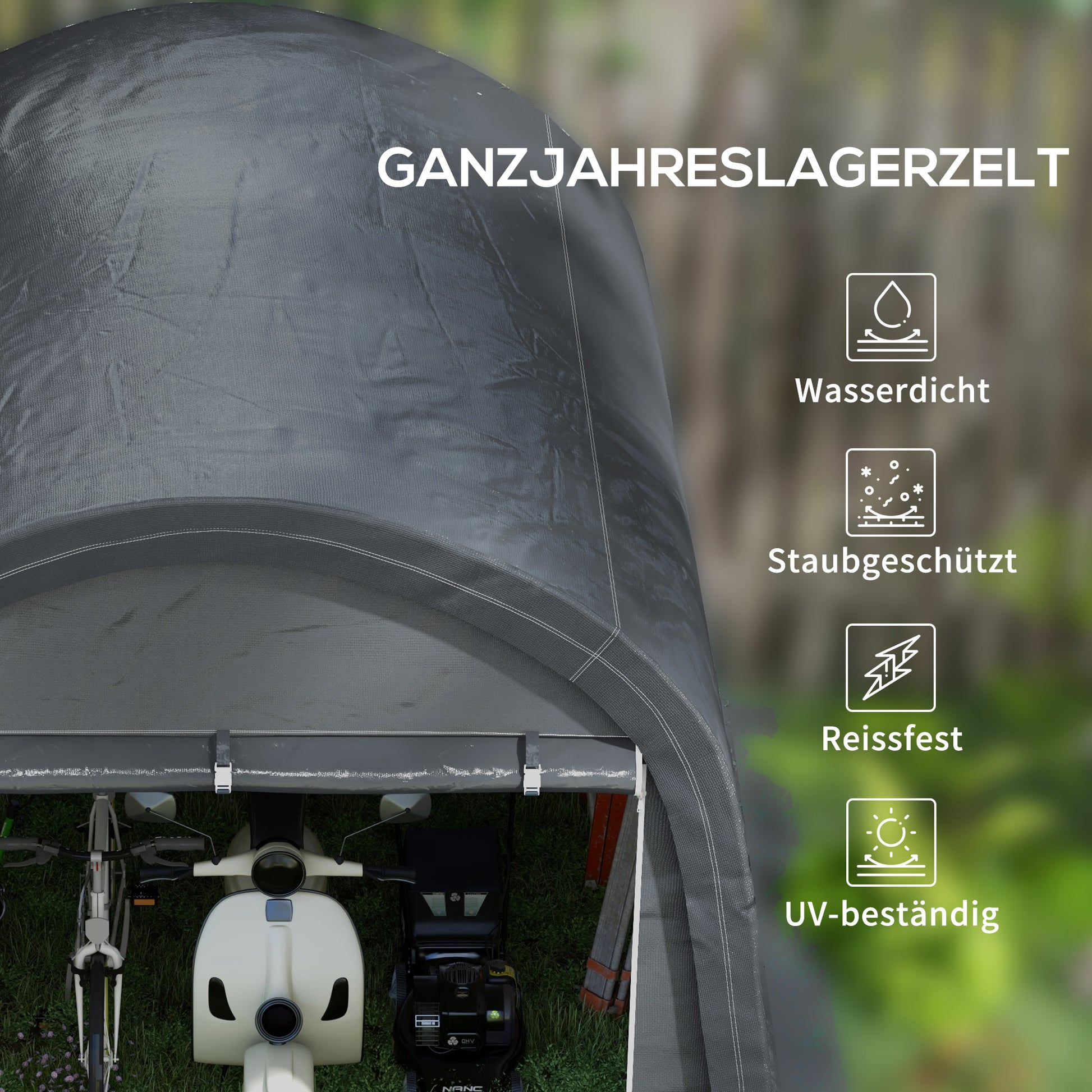 Garage Tent for Bikes, Waterproof Tent Garage with Roll-up Door Anti-Dust Bike Cover Shed Greenhouse Bicycle Garage for Outdoor Patio Garden, 300cmx300cmx235cm, Gray