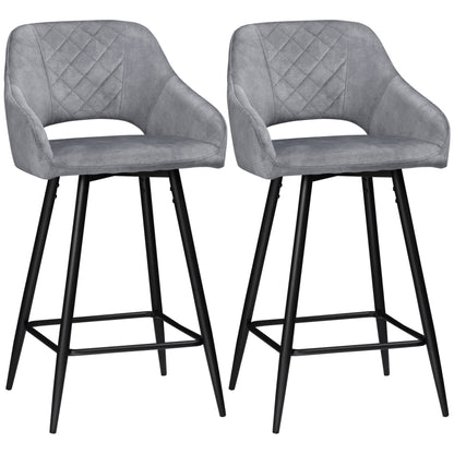 2-Piece Swivel Bar Stools with Backrest Barstools Bistro Counter Height Dining Chairs Velvet-Look Kitchen Stools for Kitchen Living Room Dining Room Steel Gray 50 x 56 x 98 cm