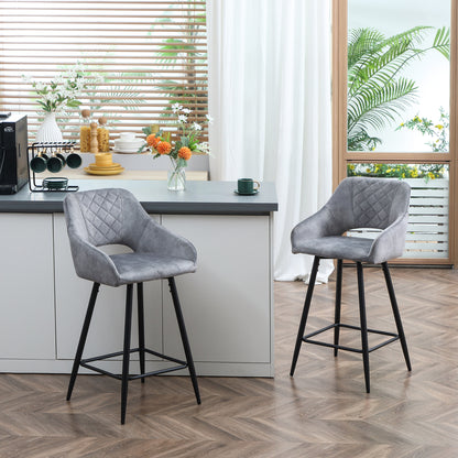 2-Piece Swivel Bar Stools with Backrest Barstools Bistro Counter Height Dining Chairs Velvet-Look Kitchen Stools for Kitchen Living Room Dining Room Steel Gray 50 x 56 x 98 cm