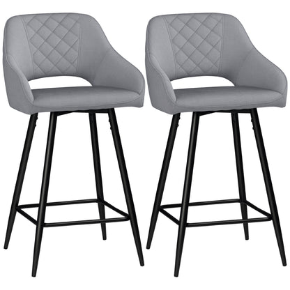 2-Piece Swivel Bar Stools with Backrest Barstools Bistro Counter Height Dining Chairs Velvet-Look Kitchen Stools for Kitchen Living Room Dining Room Steel Gray 50 x 56 x 98 cm
