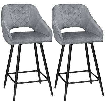 2-Piece Swivel Bar Stools with Backrest Barstools Bistro Counter Height Dining Chairs Velvet-Look Kitchen Stools for Kitchen Living Room Dining Room Steel Gray 50 x 56 x 98 cm