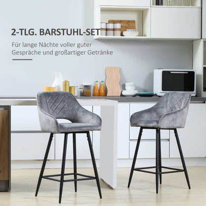 2-Piece Swivel Bar Stools with Backrest Barstools Bistro Counter Height Dining Chairs Velvet-Look Kitchen Stools for Kitchen Living Room Dining Room Steel Gray 50 x 56 x 98 cm