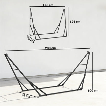 Folding Hammock Stand — Adjustable 5.7–9.5 ft, Portable Steel Frame with Carry Bag, 265 lb Capacity (Black)