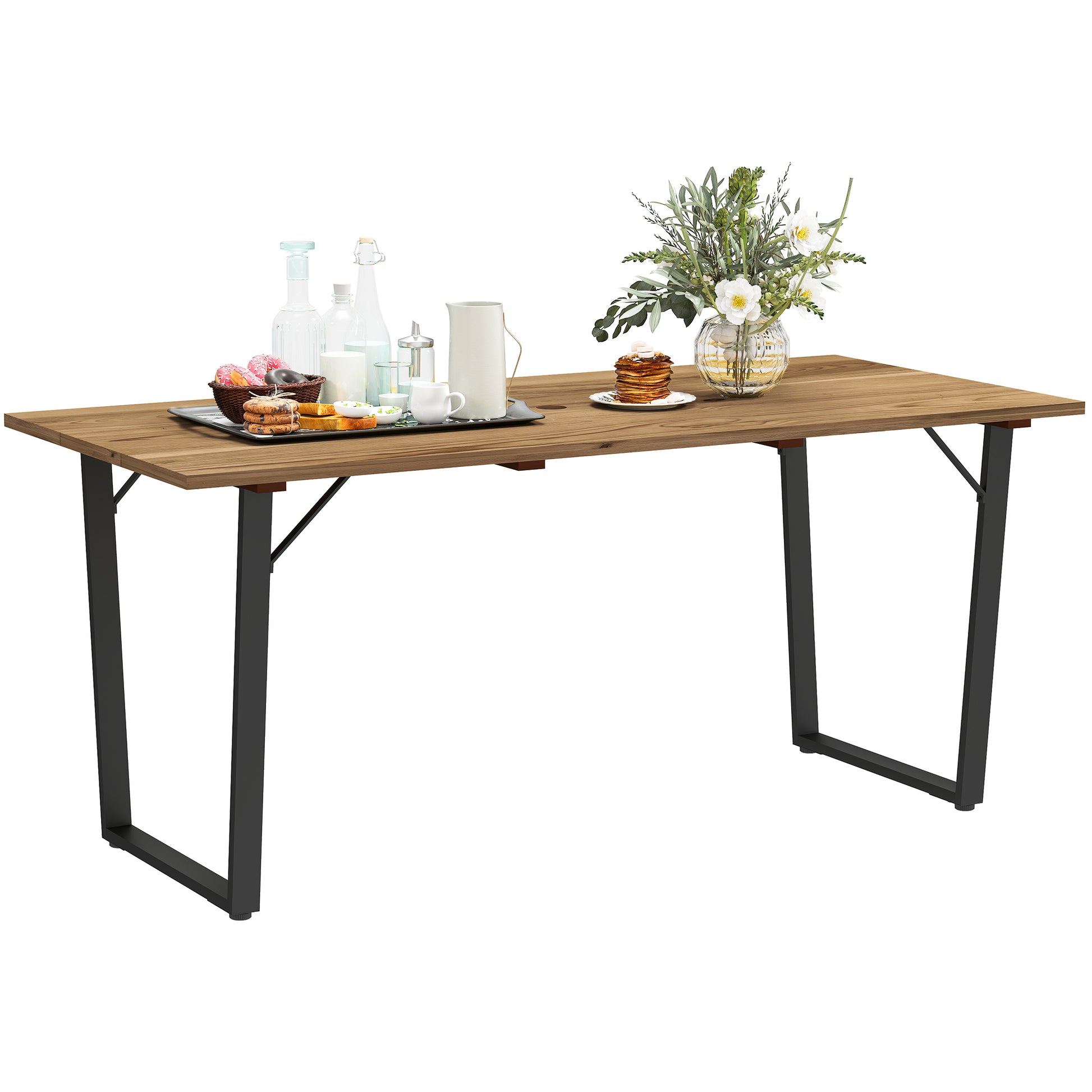 Wooden Garden Table 175x80 cm Weatherproof Patio Table with Umbrella Hole Buffet Table Camping Table for 6 People Patio Table Outdoor Dining Table for Garden, Terrace, Balcony Brown