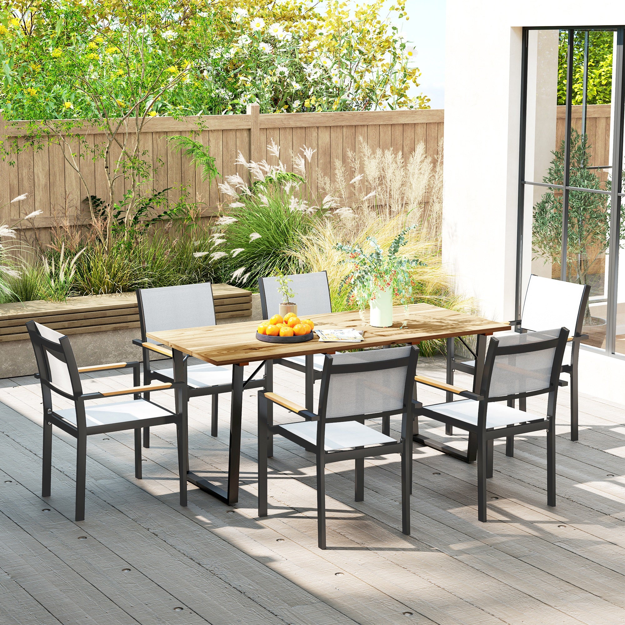 Wooden Garden Table 175x80 cm Weatherproof Patio Table with Umbrella Hole Buffet Table Camping Table for 6 People Patio Table Outdoor Dining Table for Garden, Terrace, Balcony Brown