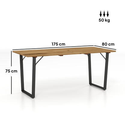 Wooden Garden Table 175x80 cm Weatherproof Patio Table with Umbrella Hole Buffet Table Camping Table for 6 People Patio Table Outdoor Dining Table for Garden, Terrace, Balcony Brown