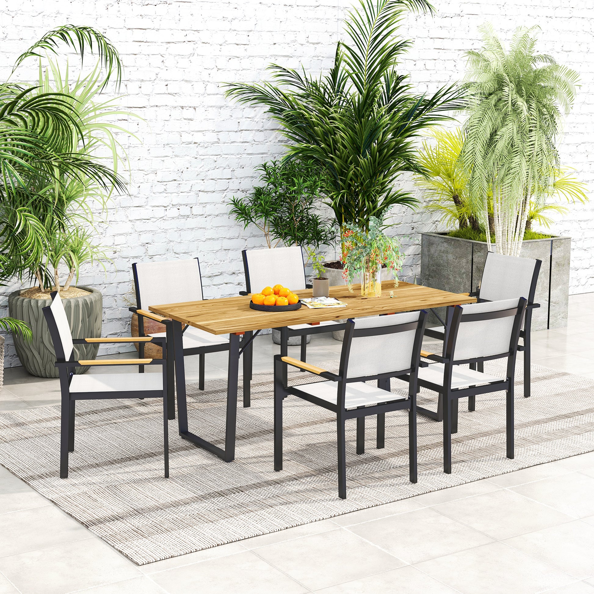 Wooden Garden Table 175x80 cm Weatherproof Patio Table with Umbrella Hole Buffet Table Camping Table for 6 People Patio Table Outdoor Dining Table for Garden, Terrace, Balcony Brown