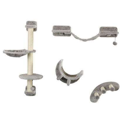 4-Piece Cat Shelves Set Wall Scratcher for Cats with Hammock Scratching Posts Soft Ladder Platforms Gray