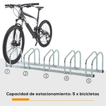 Bike Parking Rack Steel Bicycle Stand for Floor or Wall Parking Indoor and Outdoor 145x33x27 cm Silver